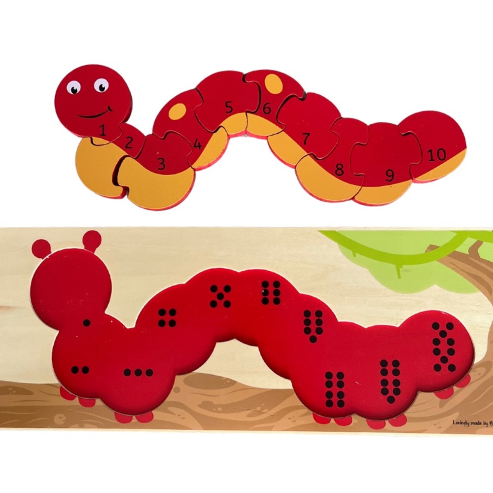 BIGJIGS || WOODEN JIGSAW NUMBER PUZZLE || CATERPILLAR DESIGN || RED YELLOW BLACK